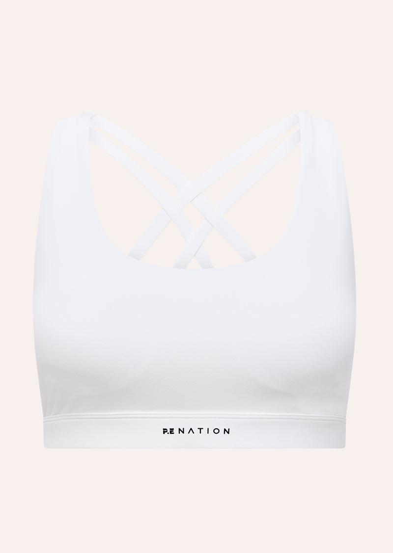 SIGNATURE CROSSBACK SPORTS BRA IN WHITE by P.E NATION