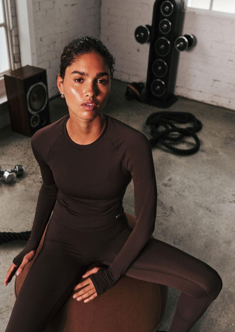 SIGNATURE LONG SLEEVE TOP IN COFFEE by P.E NATION