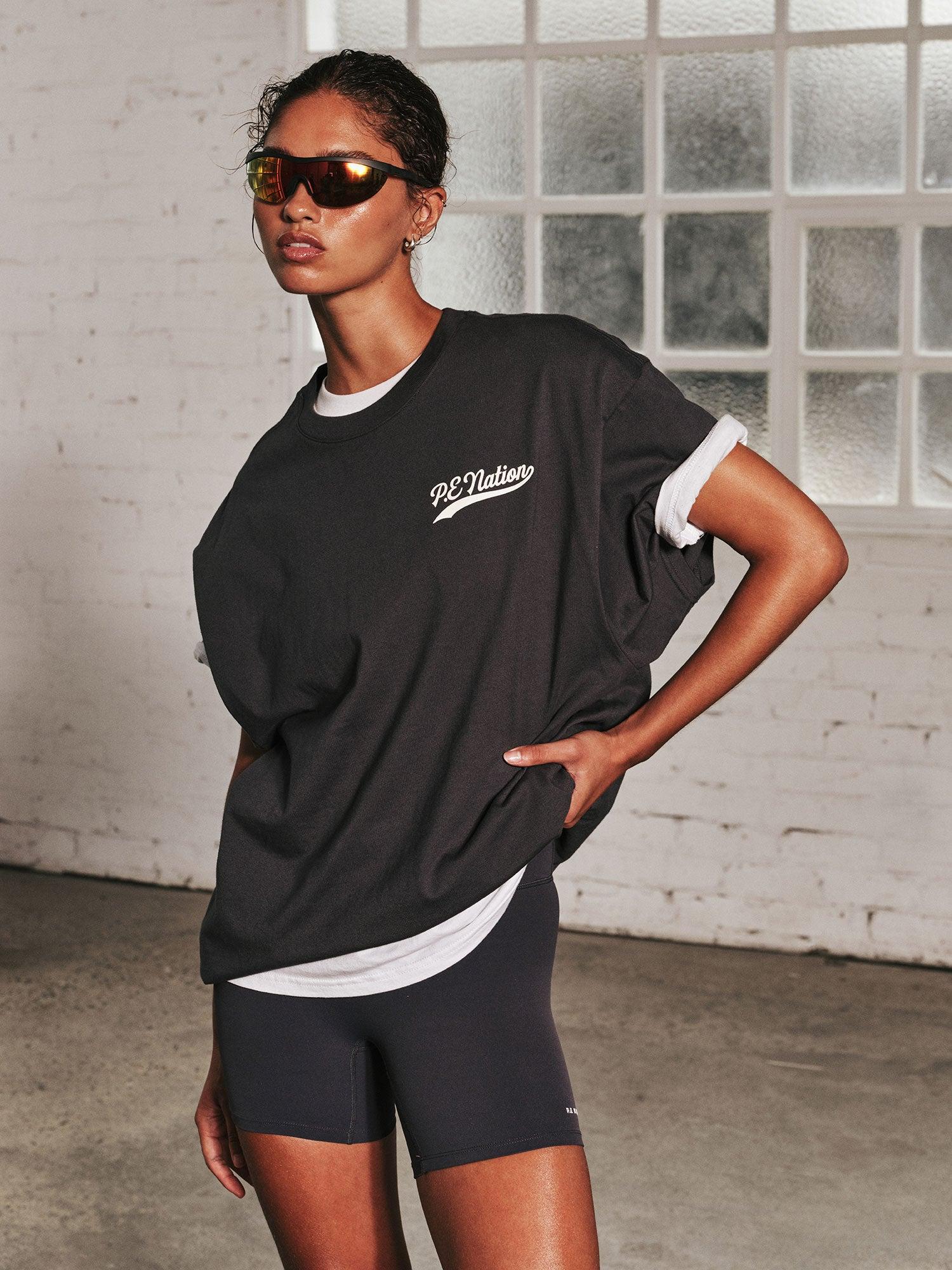 VARSITY OVERSIZED SHORT SLEEVE TEE IN MARINE BLUE by P.E NATION