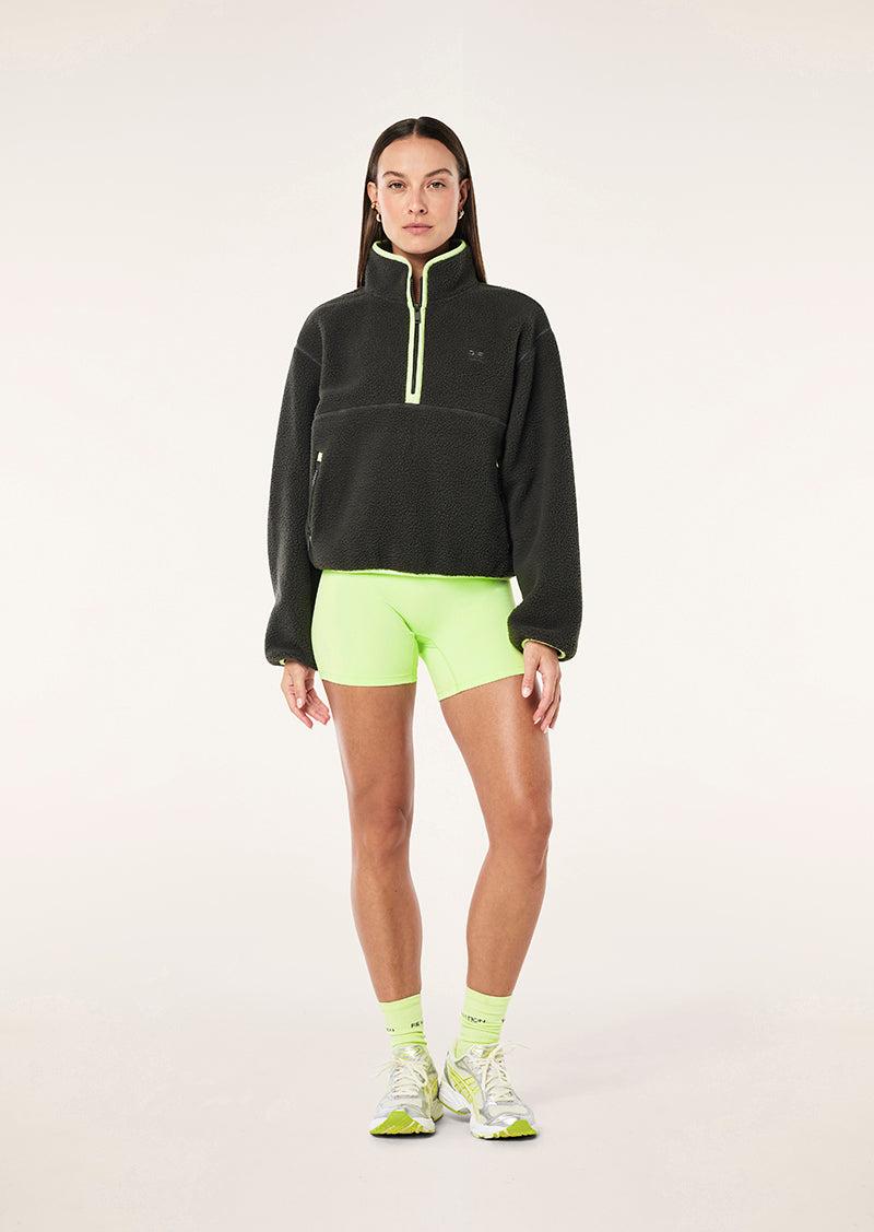 VERDE SHERPA QUARTER ZIP IN CAVIAR & WASHED LIME by P.E NATION