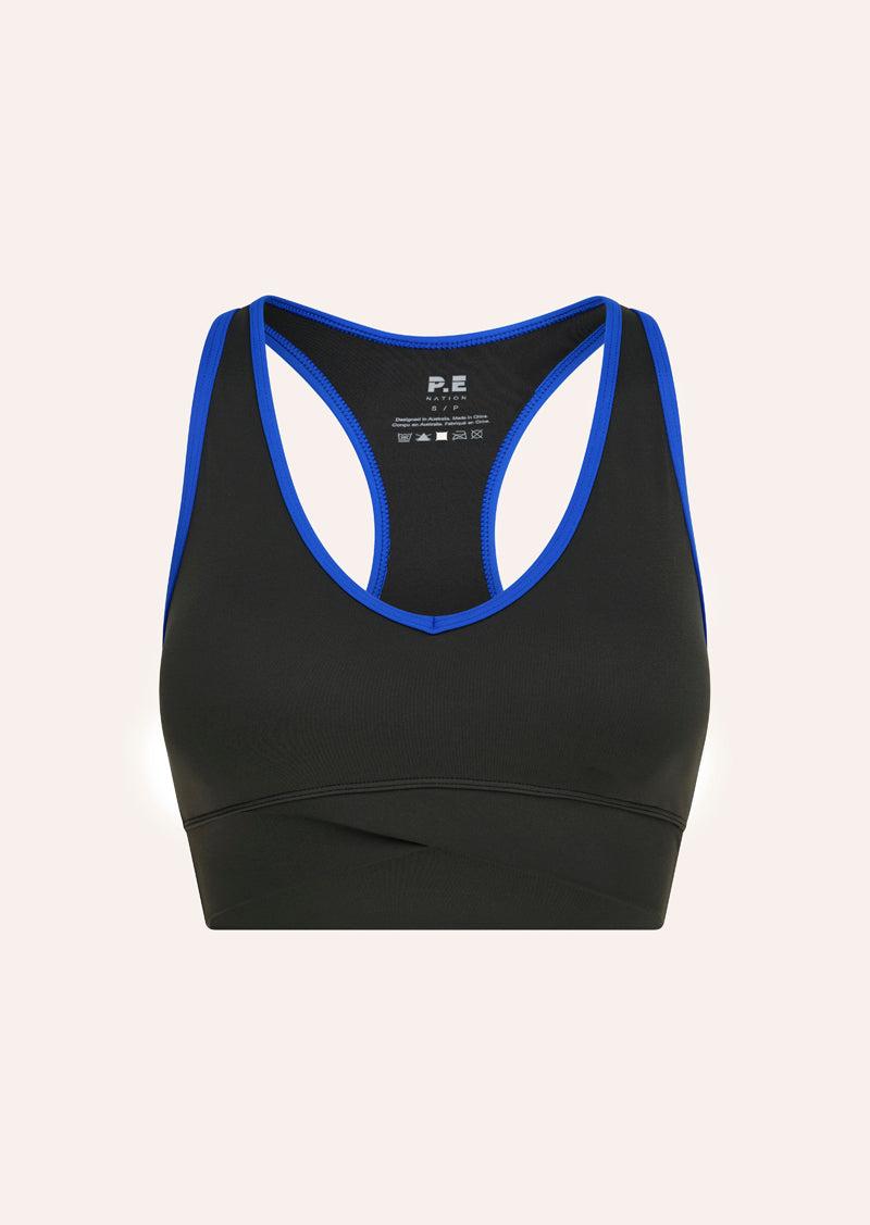 VITA SPORTS BRA IN GUNMETAL & ROYAL BLUE by P.E NATION