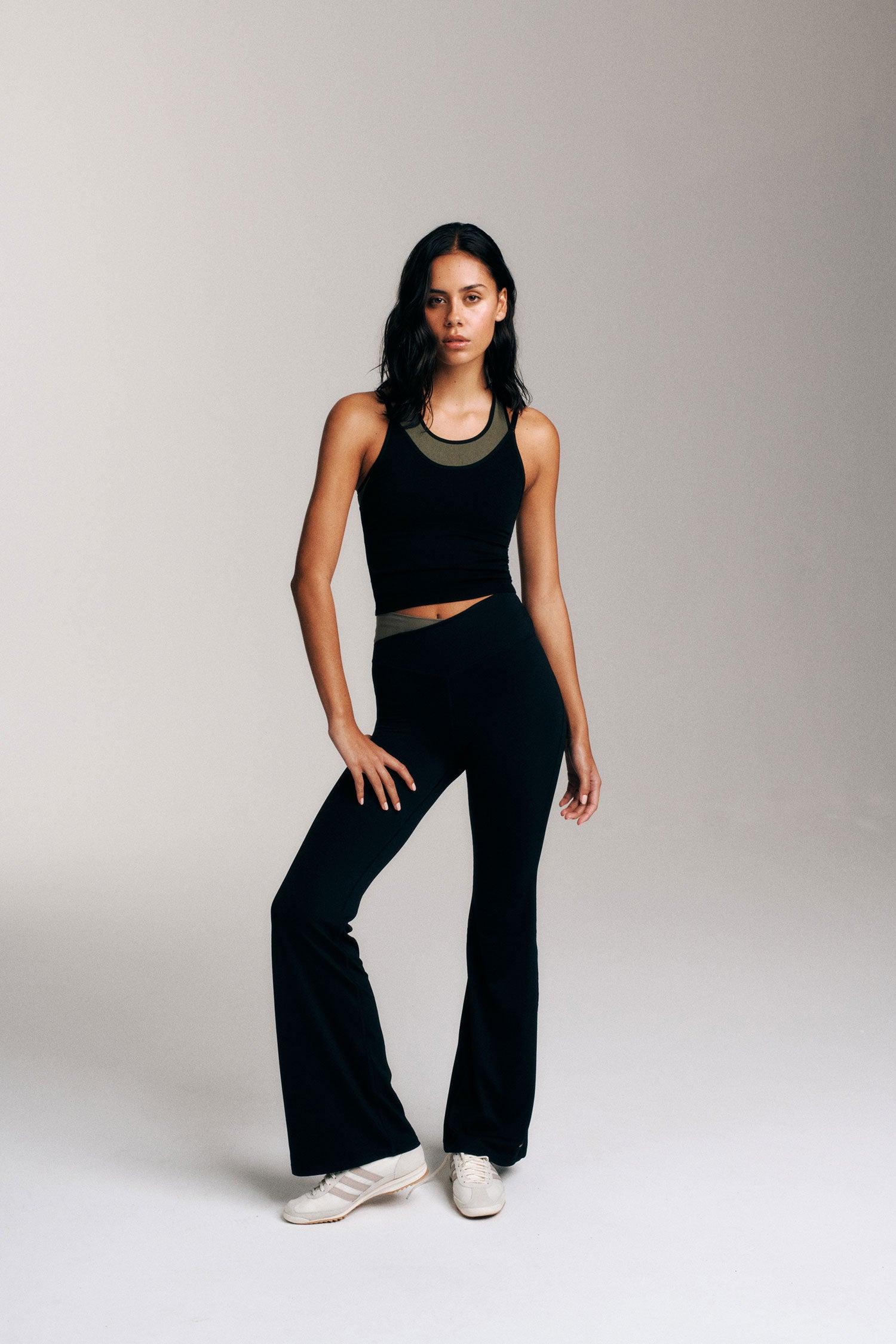 WANDER FLARE LEGGING IN BLACK & DUSTY OLIVE by P.E NATION