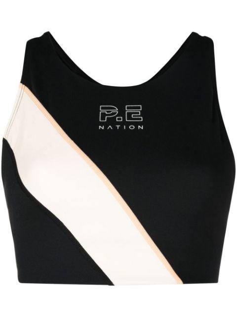 panelled logo-print sports bra by P.E NATION