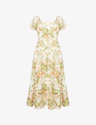Lindi Square-Neck Floral Silk-And-Linen Midi Dress by PAIGE