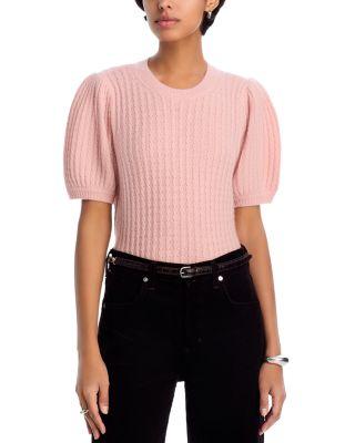 Lucerne Cashmere Crewneck Cable Knit Sweater Top by PAIGE