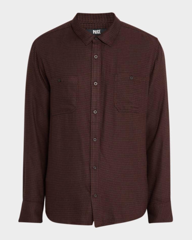 Men's Everett Houndstooth Plaid Button-Down Shirt by PAIGE