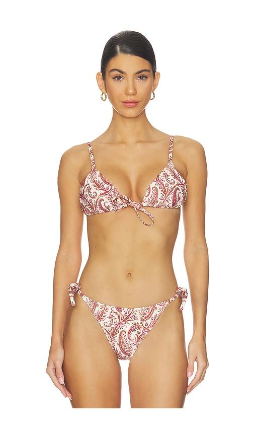 PAIGE Cameron Tie Front Triangle Bikini Top in Cream,Burgundy by PAIGE