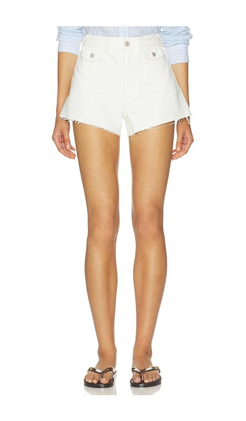 PAIGE Isa Mini Patch Pockets Short in White by PAIGE