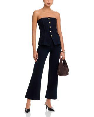 Ronan Strapless Denim Top & Leenah High Rise Wide Leg Pants by PAIGE