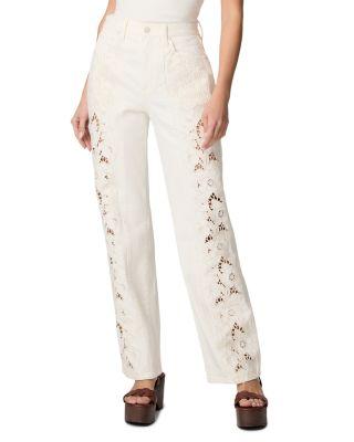 Sawyer High Rise Wide Leg Jeans in Tonal Ecru Embroidered by PAIGE