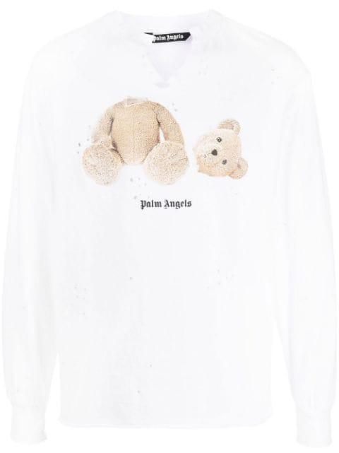 Bear-print distressed-effect T-shirt by PALM ANGELS
