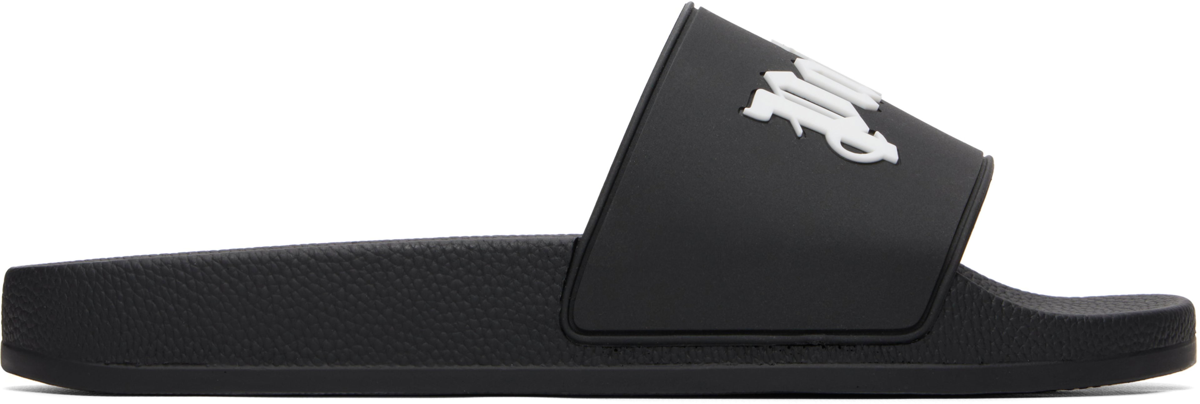 Black Big Logo Pool Slides by PALM ANGELS