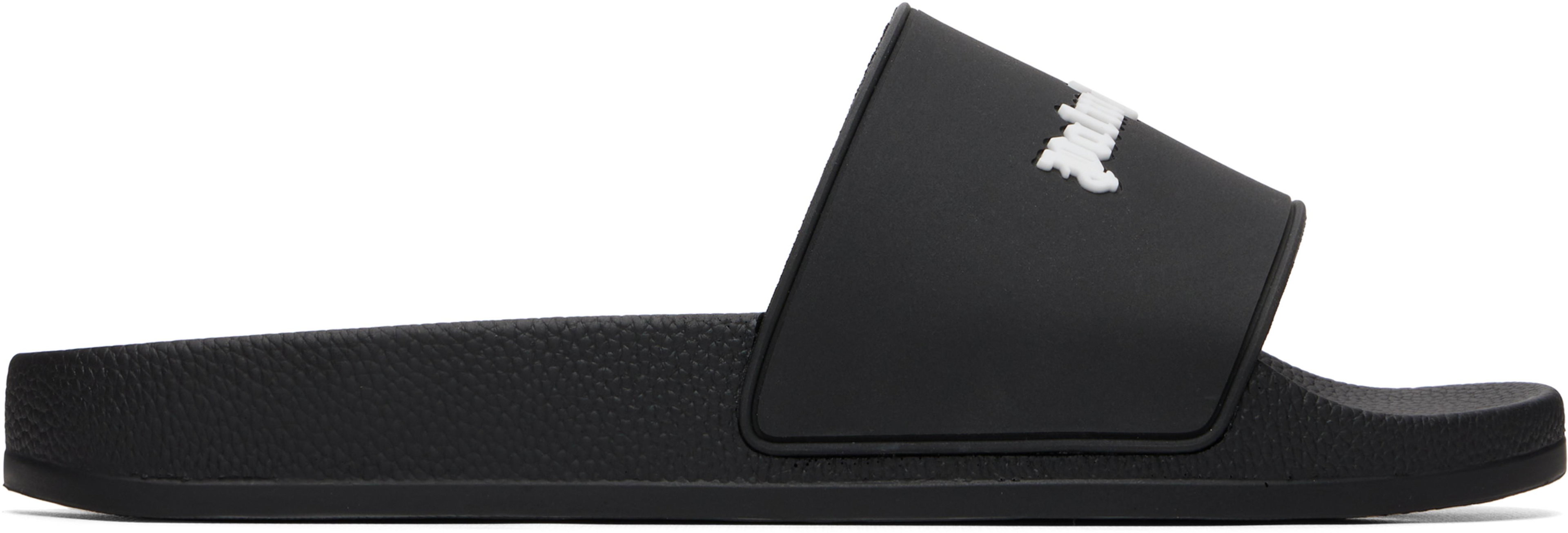 Black Classic Logo Pool Slides by PALM ANGELS