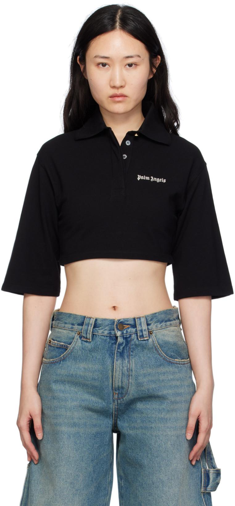 Black Cropped Polo by PALM ANGELS