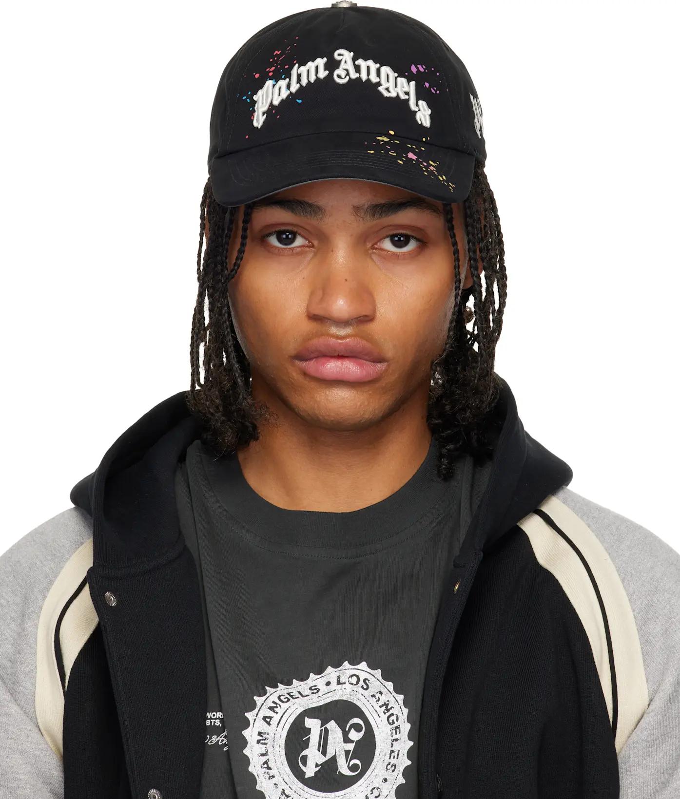 Black Curved Logo Painted Cap by PALM ANGELS