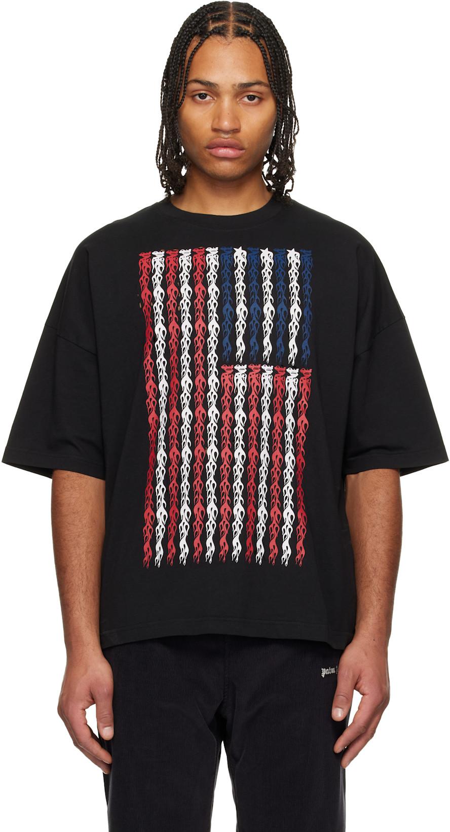 Black Flames Flag Loose T-shirt by PALM ANGELS