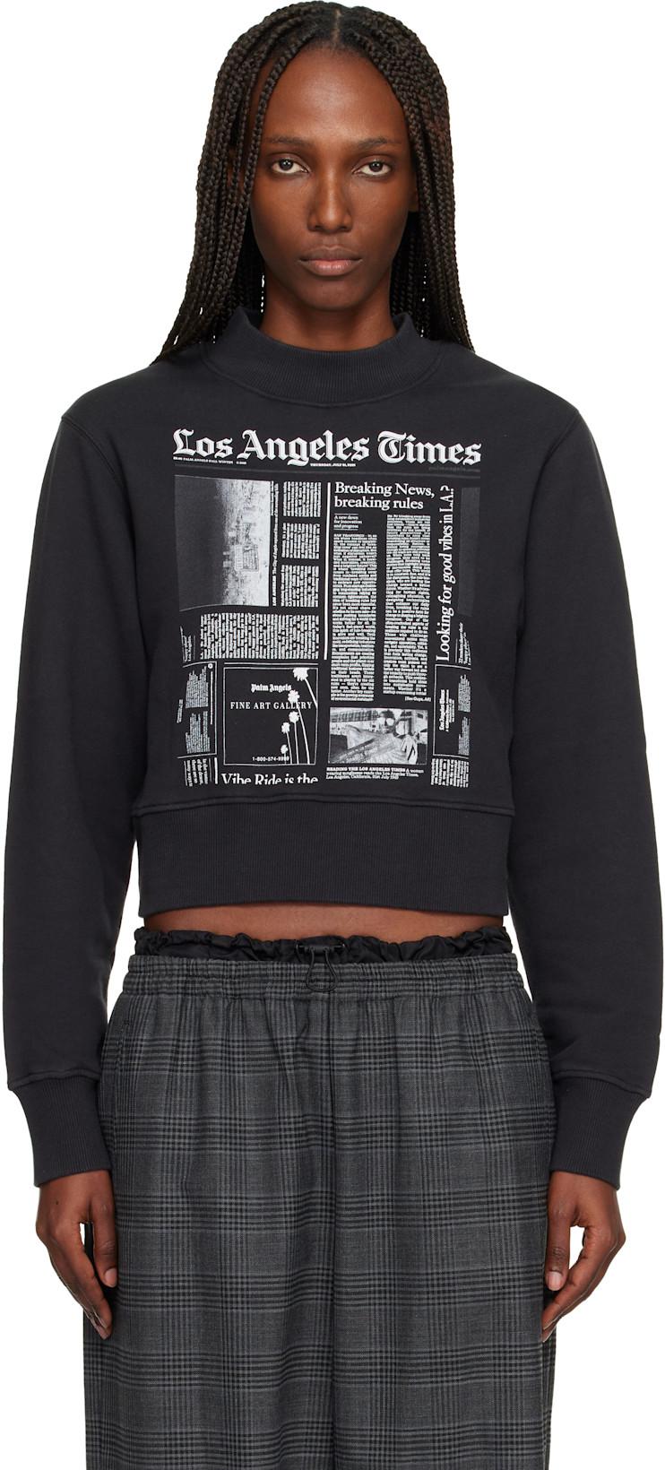 Black LA Times Edition News Fitted Crew Sweatshirt by PALM ANGELS