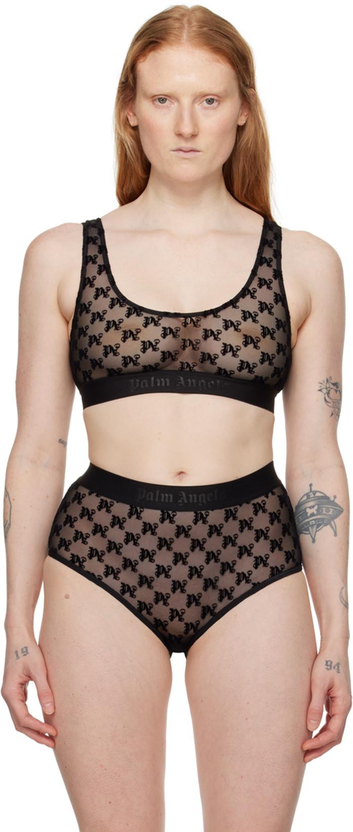 Black Monogram Bra by PALM ANGELS