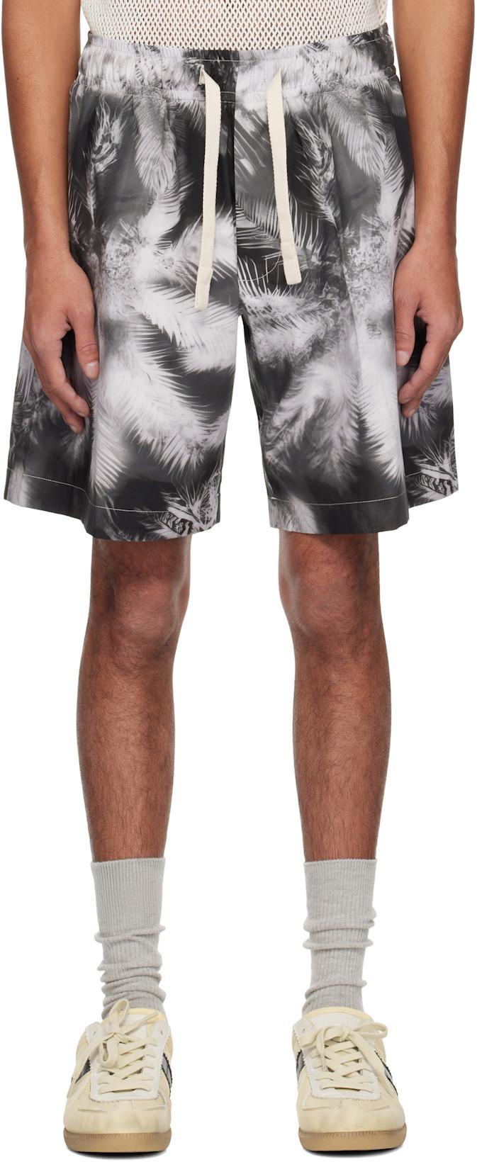 Black & White Blueprint Palms Shorts by PALM ANGELS
