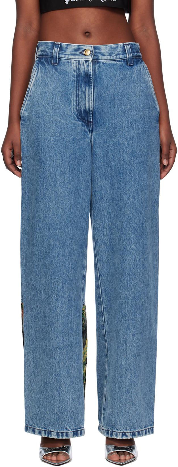 Blue Baggy Jungle Insert Jeans by PALM ANGELS