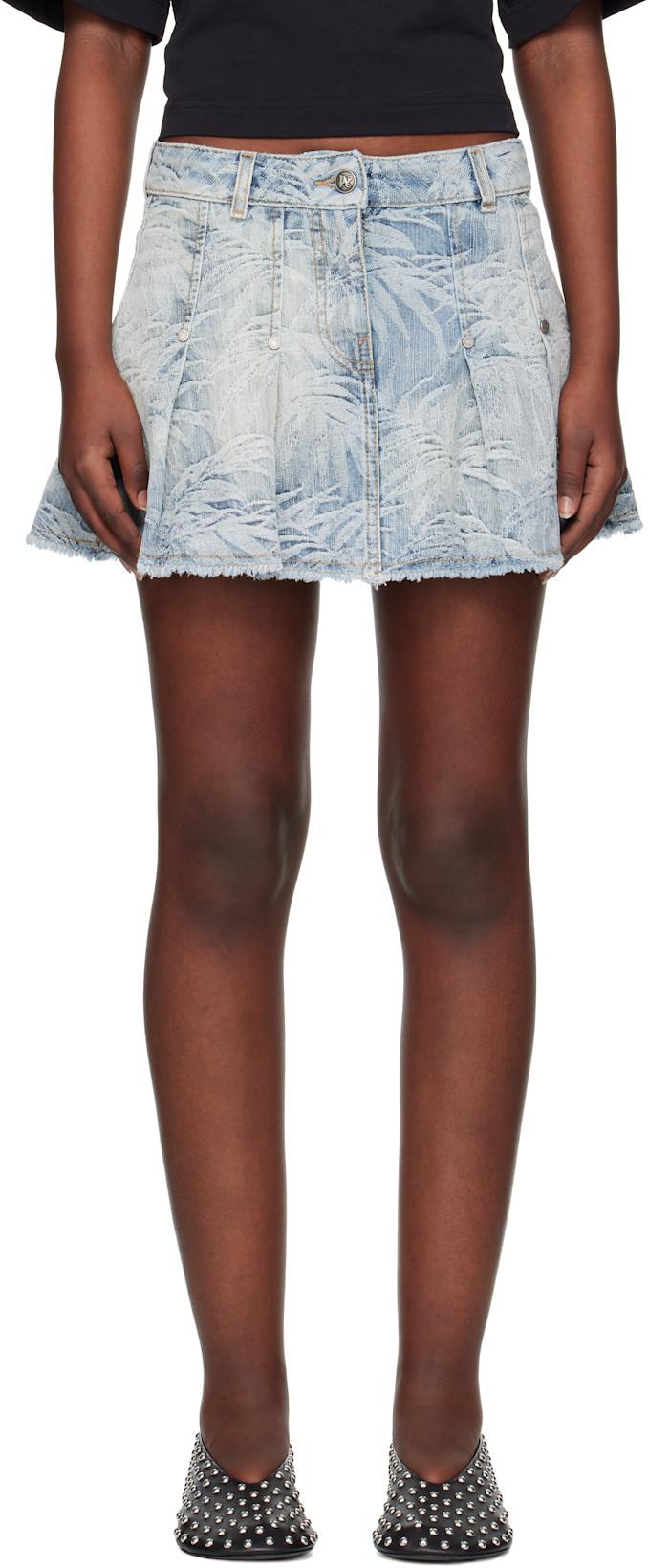 Blue Palms Jacquard Denim Miniskirt by PALM ANGELS Blue Palms Jacquard Denim Miniskirt by PALM ANGELS