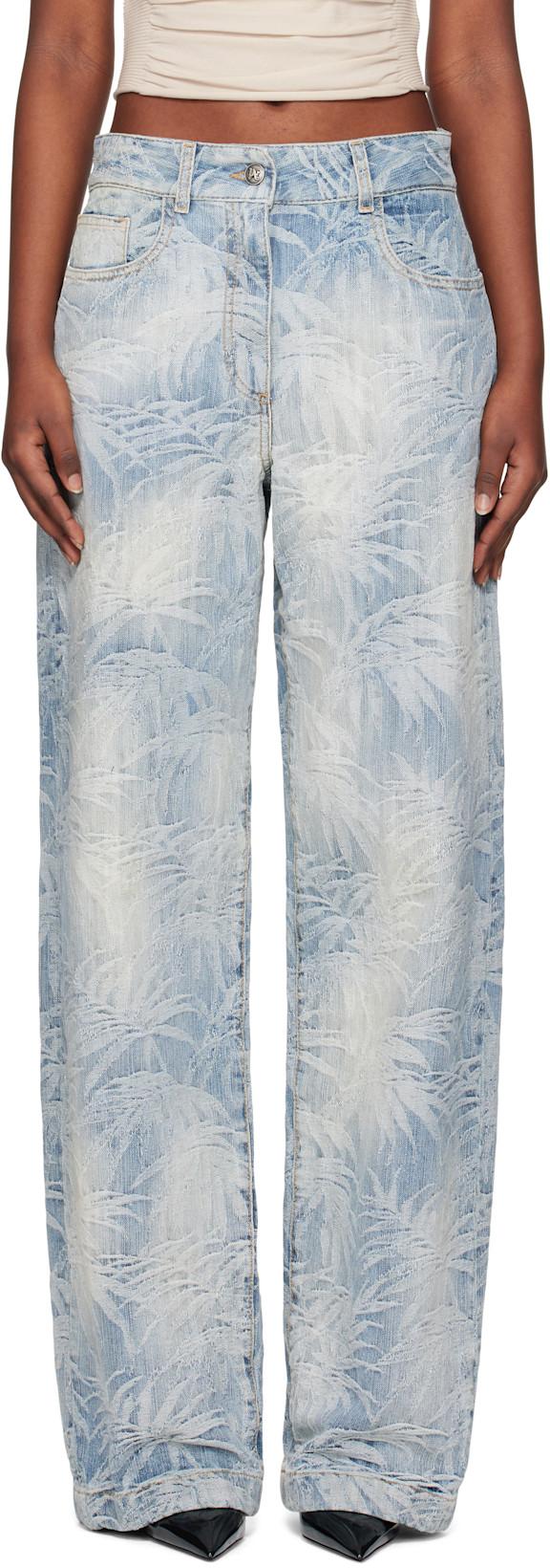 Blue Palms Jacquard Loose Jeans by PALM ANGELS