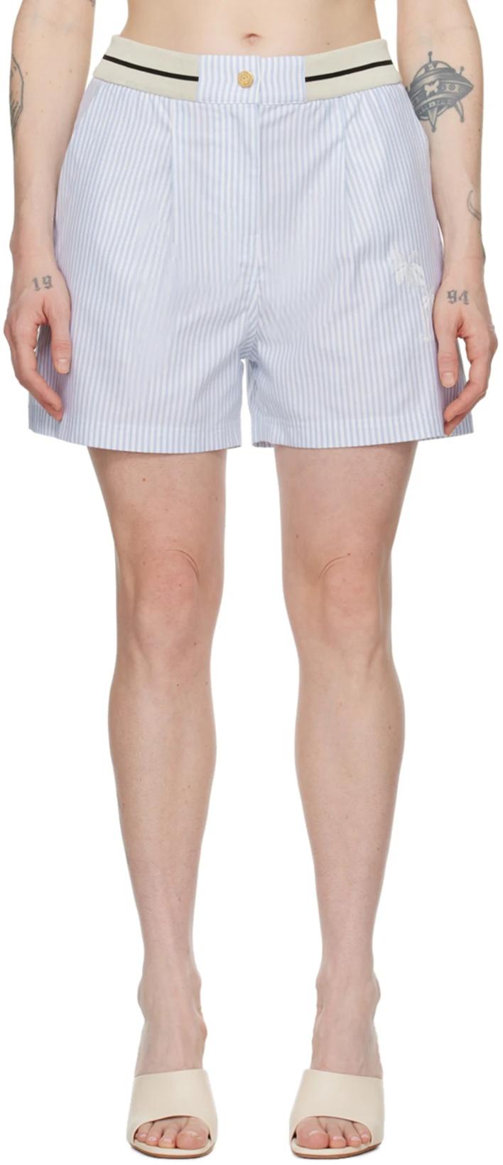 Blue & White Stripes Shorts by PALM ANGELS