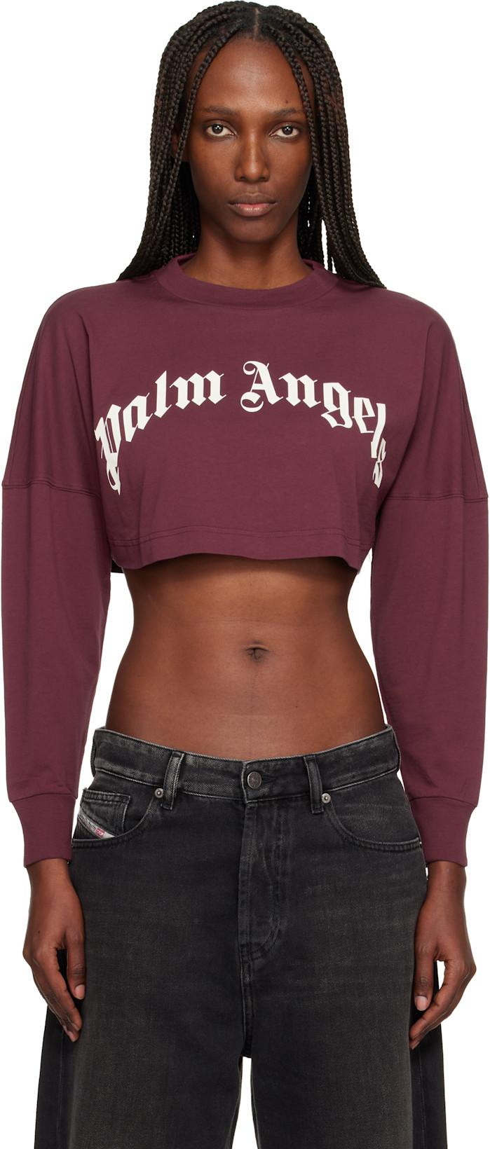 Burgundy Curved Logo Crop T-shirt by PALM ANGELS Burgundy Curved Logo Crop T-shirt by PALM ANGELS