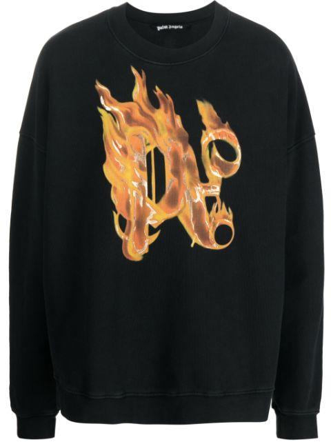 Burning monogram-print sweatshirt by PALM ANGELS