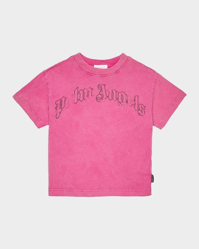 Girl's Faded Curved Logo T-Shirt, Size 4-12 by PALM ANGELS