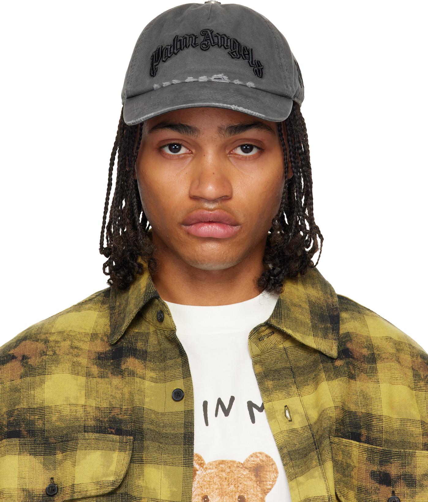 Gray Curved Logo Distressed Cap by PALM ANGELS
