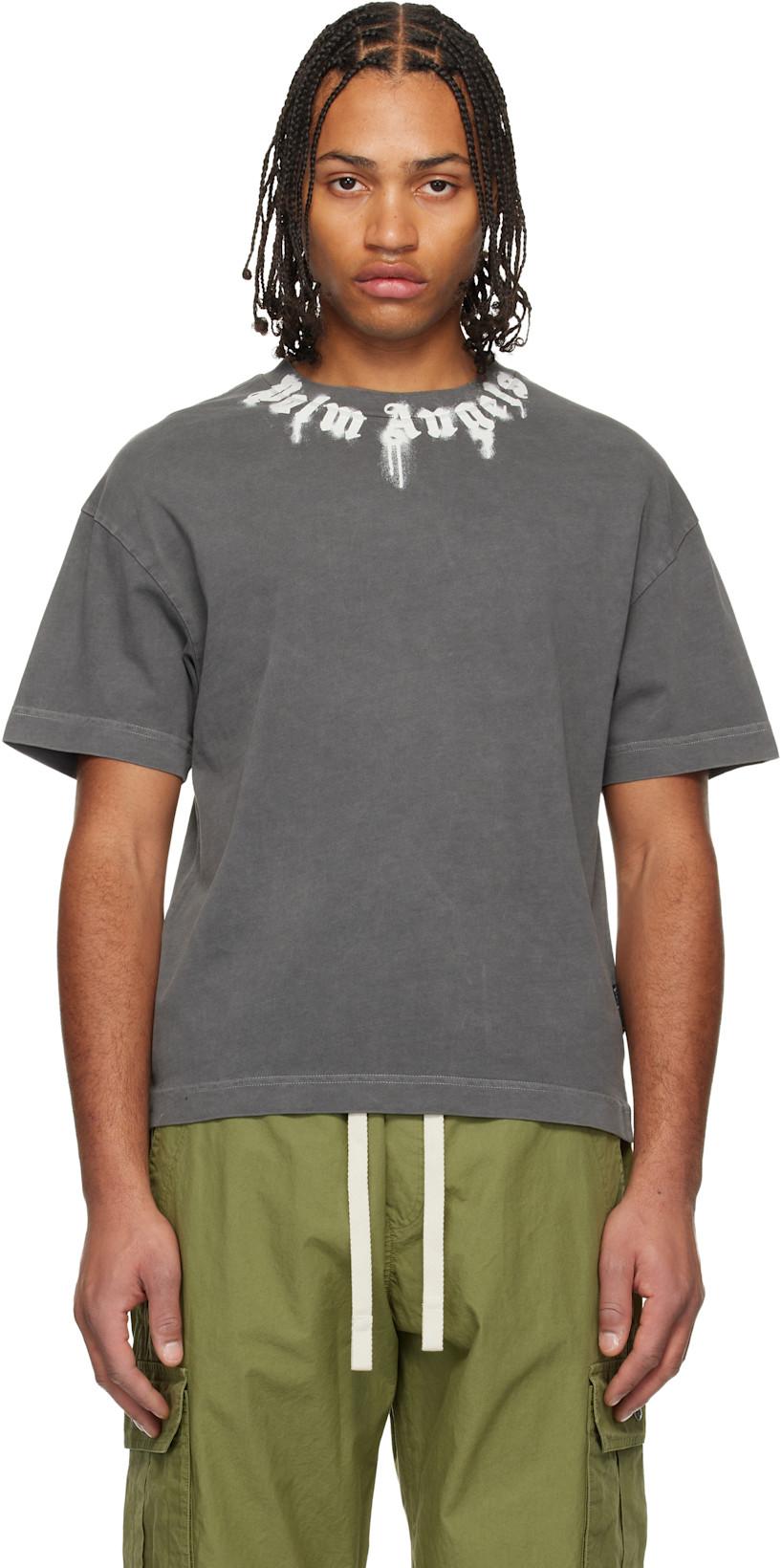 Gray Neck Logo Regular T-shirt by PALM ANGELS