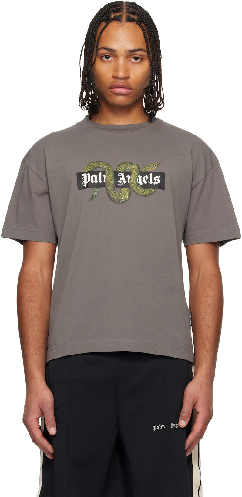 Gray Snake Box Logo Regular T-shirt by PALM ANGELS Gray Snake Box Logo Regular T-shirt by PALM ANGELS
