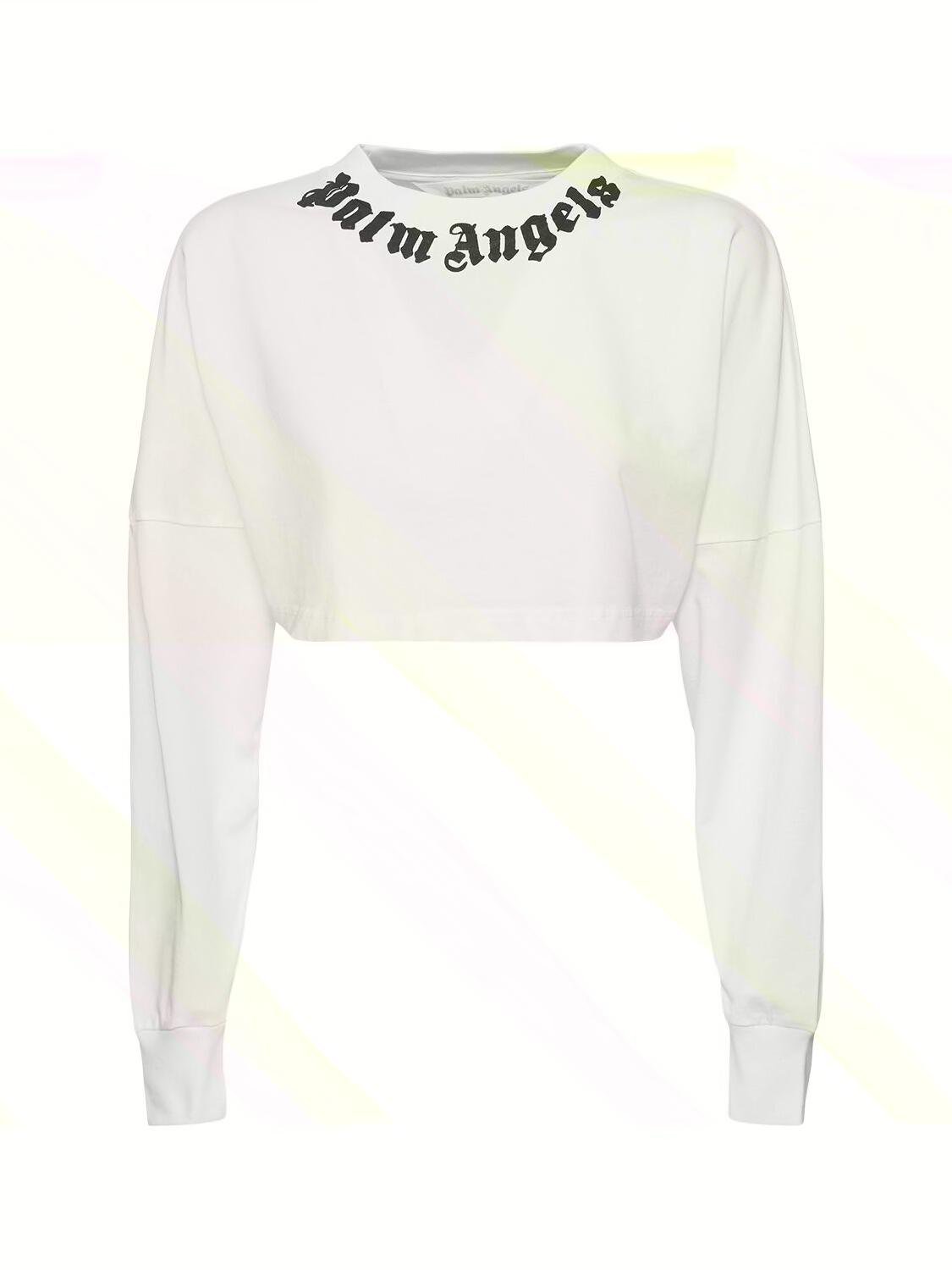 Neck Logo Cropped Cotton Top by PALM ANGELS
