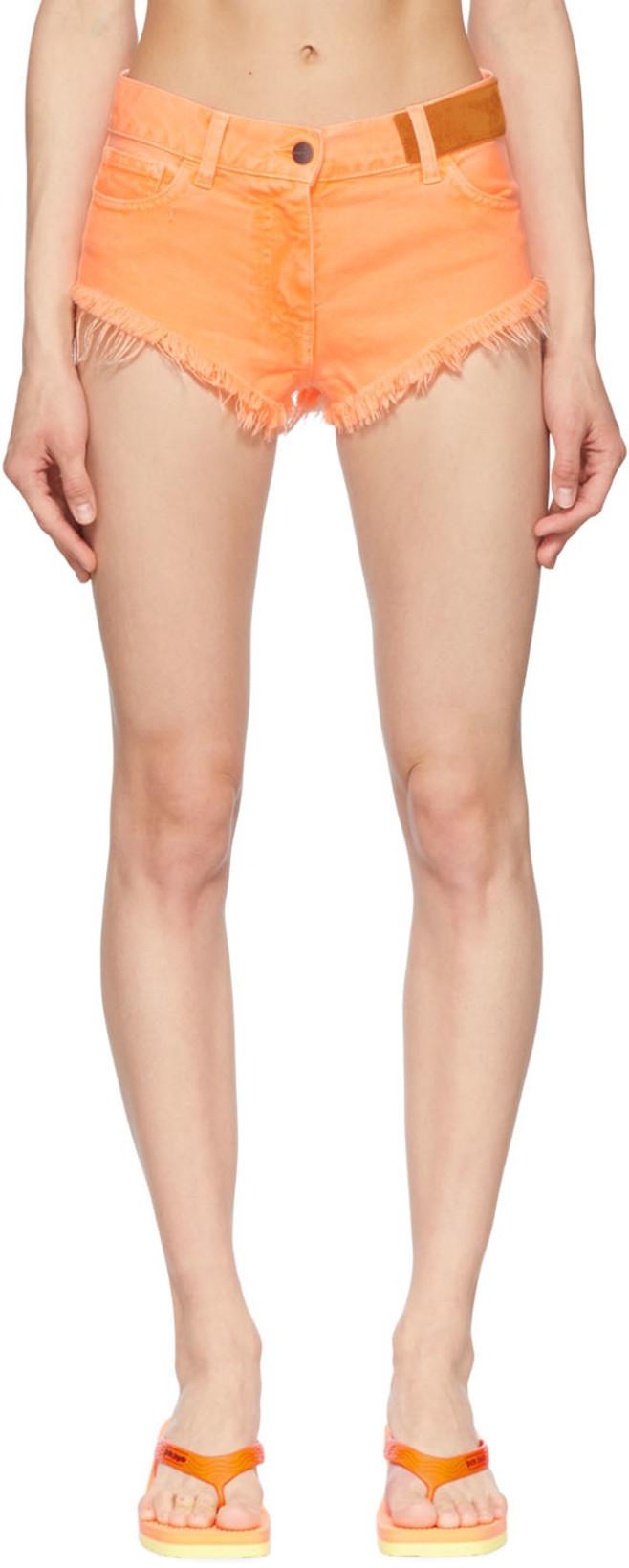 Orange Frayed Denim Shorts by PALM ANGELS