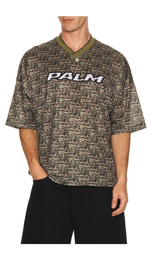 Palm Angels Camo Allover Palm Sport Tee in Army by PALM ANGELS