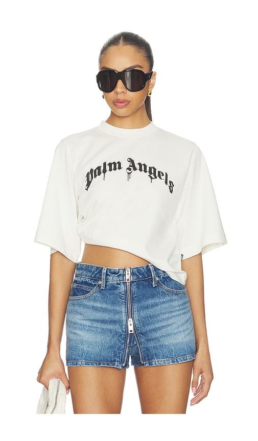 Palm Angels Curved Logo Boxy Tee in White by PALM ANGELS