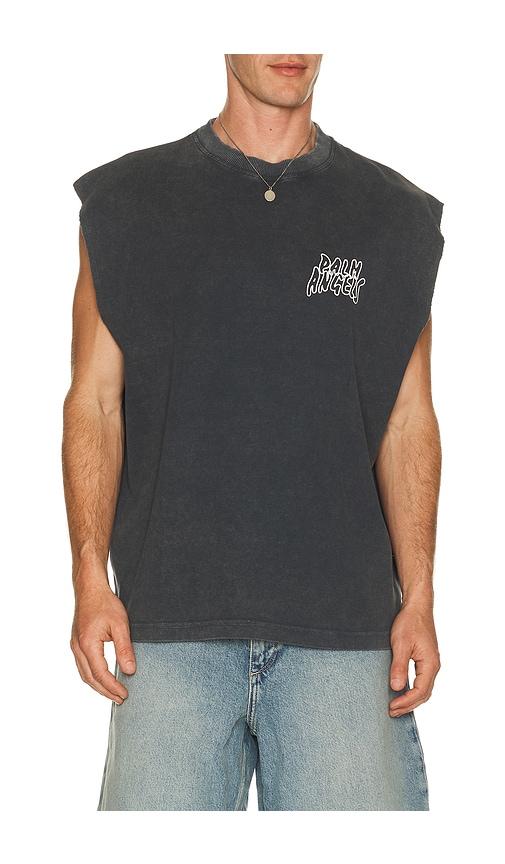 Palm Angels Palm Leaf Distressed Tank in Black by PALM ANGELS