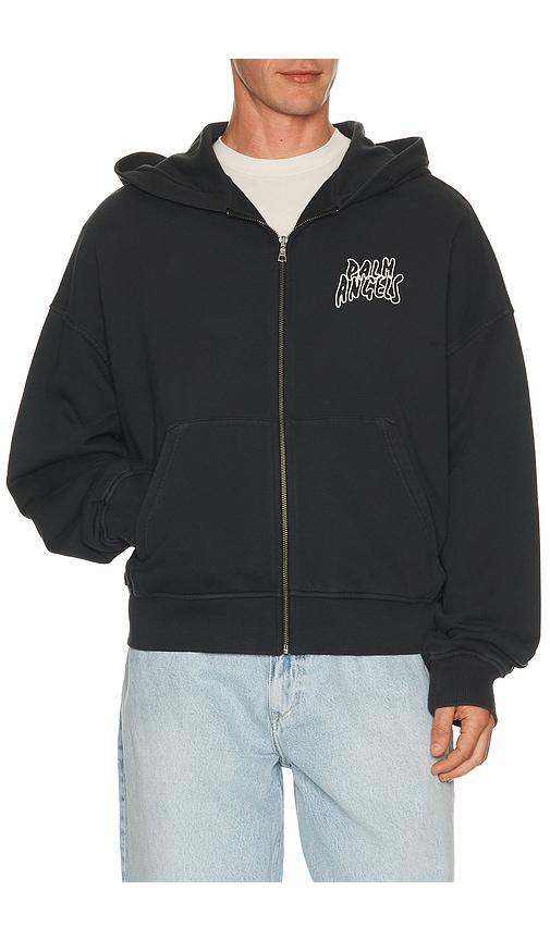 Palm Angels Palm Leaf Zipped Loose Hoodie in Black by PALM ANGELS