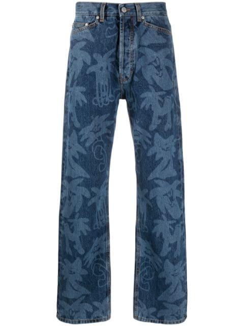 Palmity palm tree-print jeans by PALM ANGELS