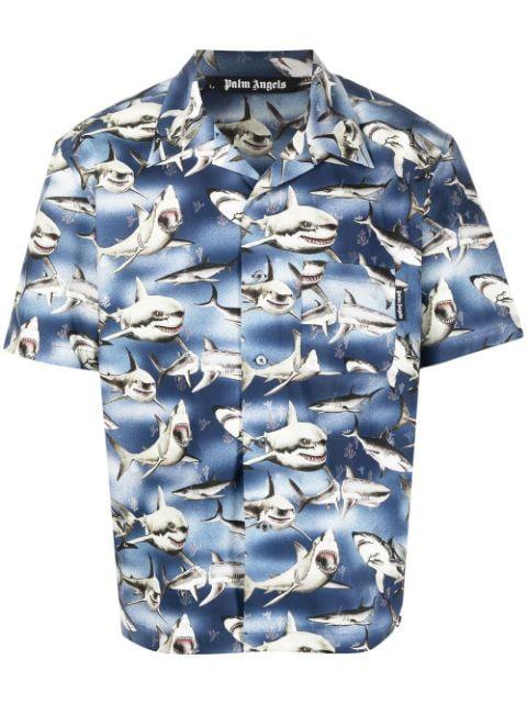Sharks-print bowling shirt by PALM ANGELS