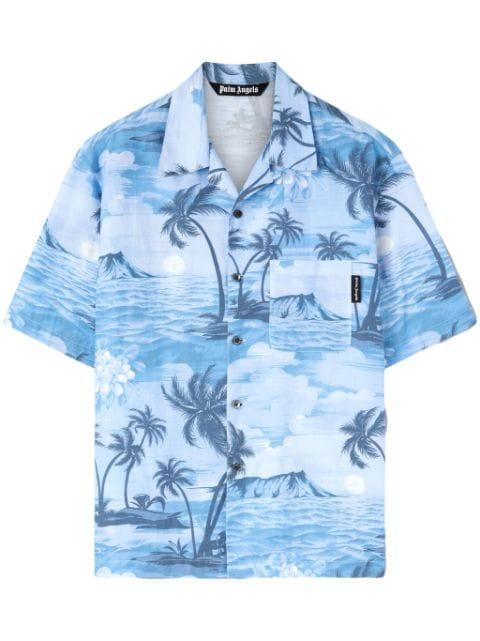 Sunset-print linen-blend shirt by PALM ANGELS