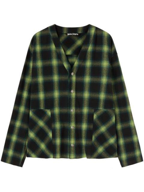 V-neck check-pattern cotton shirt by PALM ANGELS