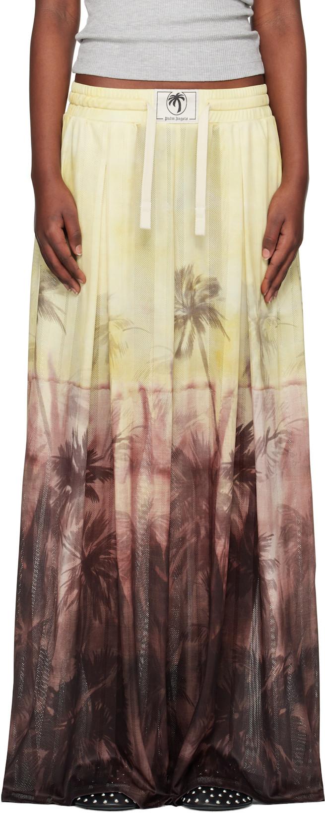 Yellow & Brown Sunset Palms Mesh Trousers by PALM ANGELS