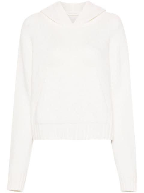 curved logo knitted hoodie by PALM ANGELS
