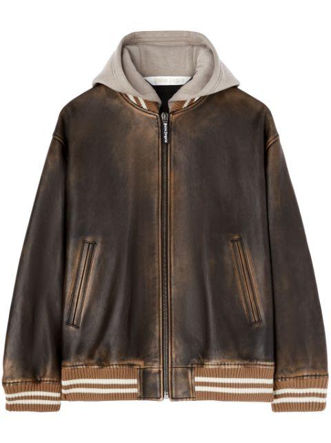curved logo leather bomber jacket by PALM ANGELS