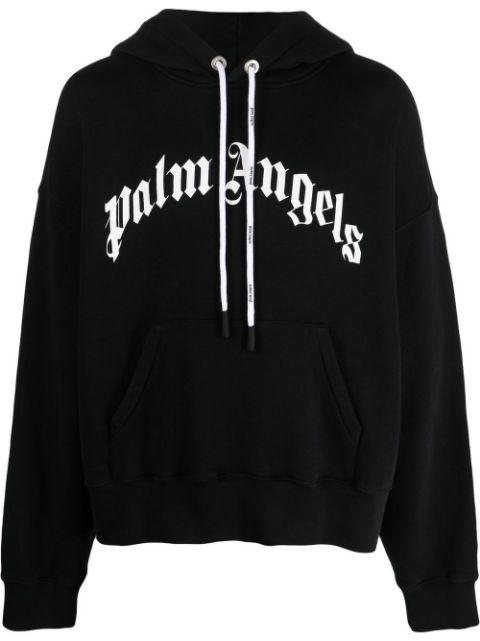 curved logo-print hoodie by PALM ANGELS