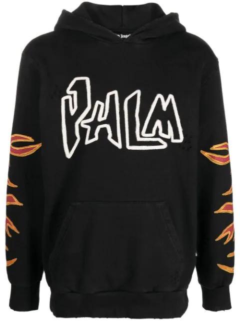flame-print cotton hoodie by PALM ANGELS