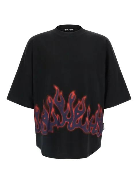 flame-print crew-neck T-shirt by PALM ANGELS