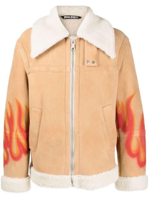 flames sherpa trucker jacket by PALM ANGELS